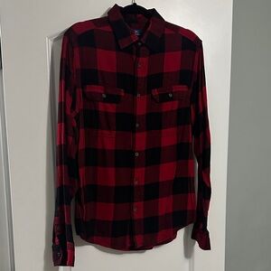 Red and Black Plaid Flannel Men's Shirt
